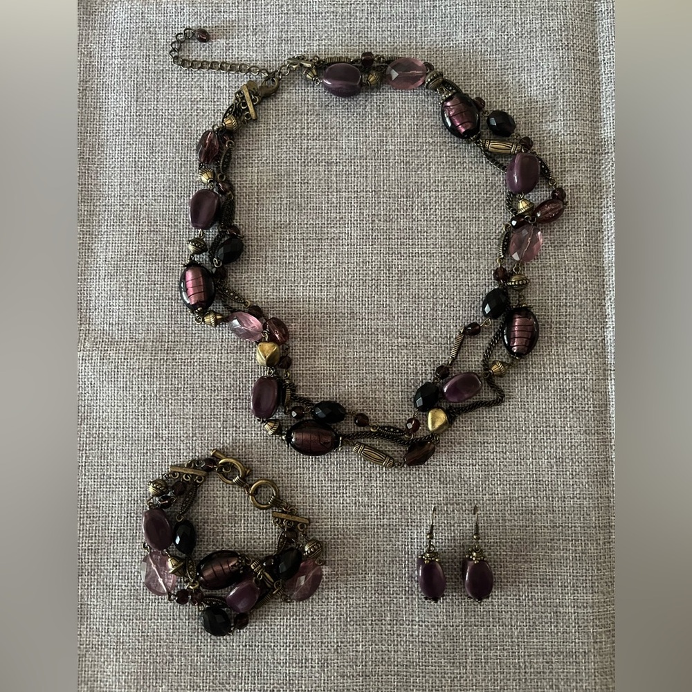 Premier Designs Multi-Strand Statement Necklace Set with Bracelet & Earrings